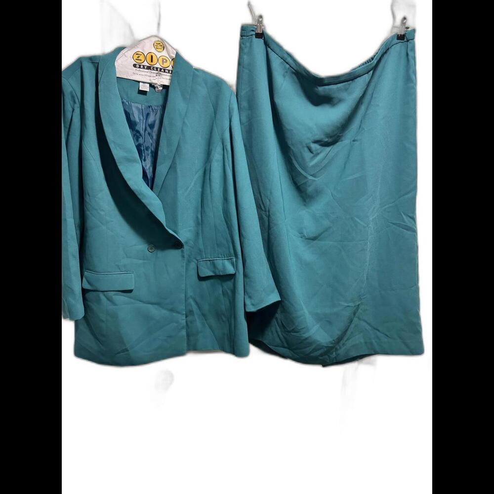 Jessica London Tall Teal Two-Piece Suit Set - Chic Blazer & Skirt Ensemble SZ22